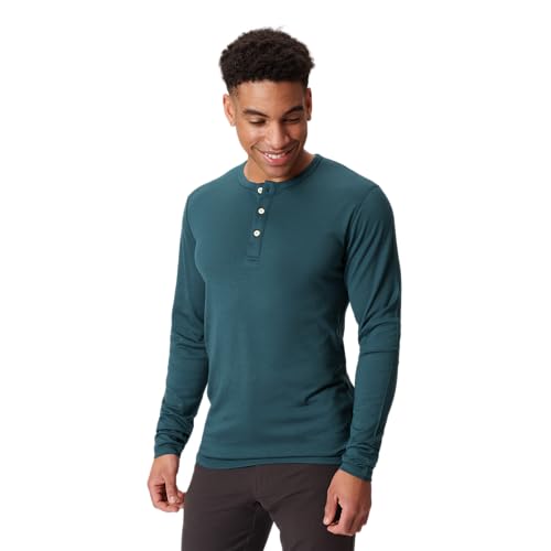 Men's Merino Long Sleeve Henley by Woolly | RWS Certified | Super Soft, Classic Style, Seattle Designed - Deep Teal - M