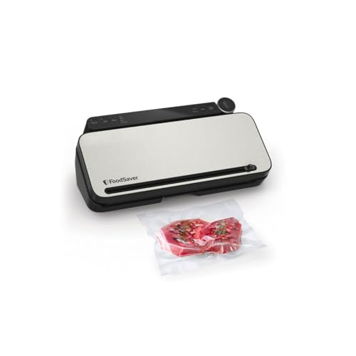 FoodSaver Envasadora al vacío Premium | Maquina de envasar al vacio con cánula con adaptador para recipientes integrada, 1 Rollo, 4 bolsas & 4 bolsas con cierre tipo zip [VS3190X]