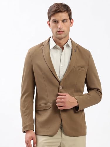 Image of SHOWOFFFF Men Solid Single Breasted Casual Blazer | Notched Lapel Full Sleeves Cotton Blazer for Mens | Slim Fit Regular Length Blazer for Men's