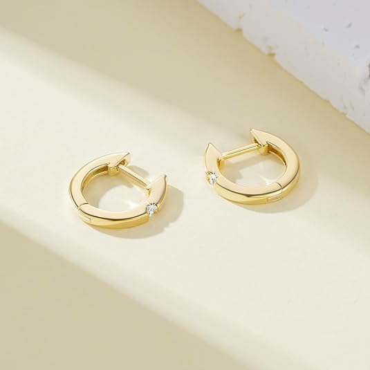 Hoop Earrings 14K Gold Hoop Earrings for Women Cubic Zirconia Huggie Hoops Earring Ultimate Charm Gold Earring 12.7mm