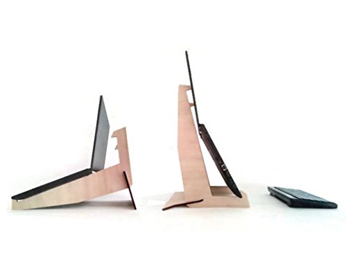 Double wooden cooling laptop stand in many colors as poplar Vertical laser cut wood stands for lap notebook netbook Standing desk Geek geeky nerd nerdy gifts Macbook pro holder