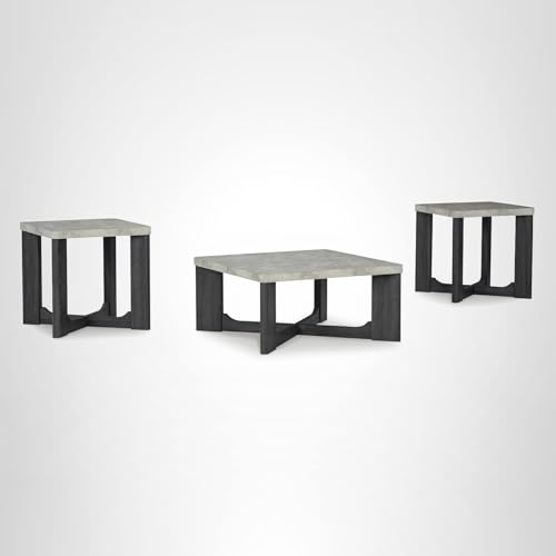 Signature Design by Ashley Sharstorm Modern Table Set with Faux Cement Melamine Tabletop, Set of 3, Light Gray & Gray
