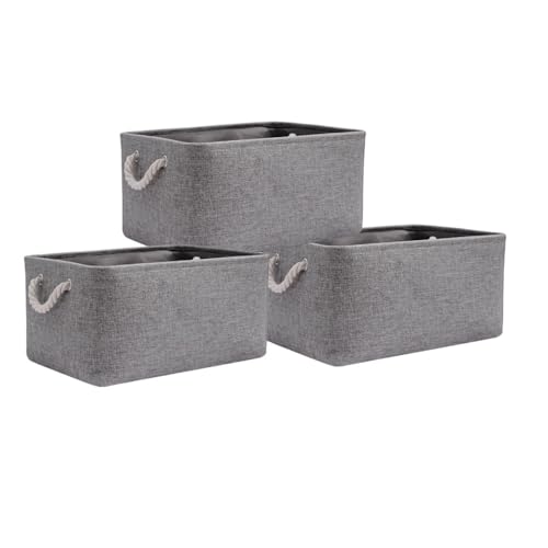 SIzlaho 収納ボックス 収納バスケット 収納かご 3個セットランドリーバスケット ストレージバスケット 洗濯かご 衣類収納ボックス 小物入れ おしゃれなインテリア雑貨 おもちゃ 車用 オフィス 引き出し ファブリック綿麻製 取っ手付き (グレー,15