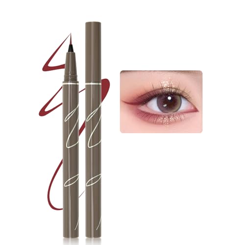 Erinde Delineador de ojos líquido rojo de alta precisión, lápiz de tinta roja líquida, lápiz profesional resistente al agua, lápiz delineador de ojos de larga duración, maquillaje coreano de secado
