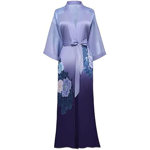 PRODESIGN Long Kimono Robe Satin Sleepwear Gradient Watercolor Silky Kimono Nightgown Bathrobe Kimono Blouse Cardigan Cover