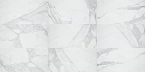 Daltile Perpetuo 12" x 24" Marble Look Ceramic Multi-Geometric Wall Tile in Satin Brilliant White for Kitchen Backsplashes, Living Room or Bathroom Walls | (8 PC Per Carton) (15.52 SQFT Per Carton)