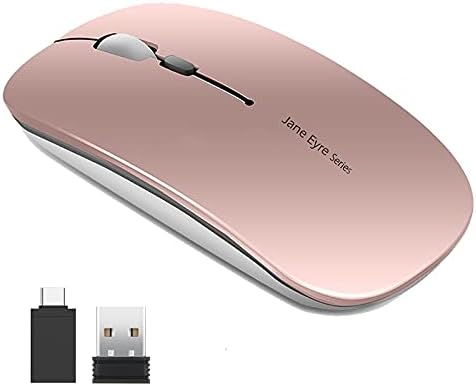 Uciefy Q5 Slim Rechargeable Wireless Mouse, 2.4G Portable Optical Silent Ultra Thin Wireless Computer Mouse with USB Receiver and Type C Adapter, Compatible with PC, Laptop, Desktop (Rose Gold)