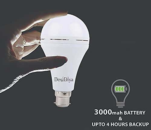 Image of Desidiya 9 Watt B22 Base 6500k Inverter Rechargeable Emergency LED Bulb For Home Crystal White (Pack of 12)