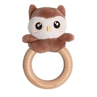 Pearhead Owl Wooden Baby Teething Ring, Soft Plush Animal Lovey Toy, Natural Safe Wood Infant Rattle Teether for Teething Discomfort, BPA-Free Newborn Teething Relief Ages 0m+