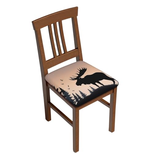 Four Pieces Square Stool Covers with Elastic Bands Moose Mountain Pine Tree Wilderness Stool Cover Removable Washable Bar Chair Covers Soft Velvet Chair Cushion Cover Stretch Bar Stool Slipcover