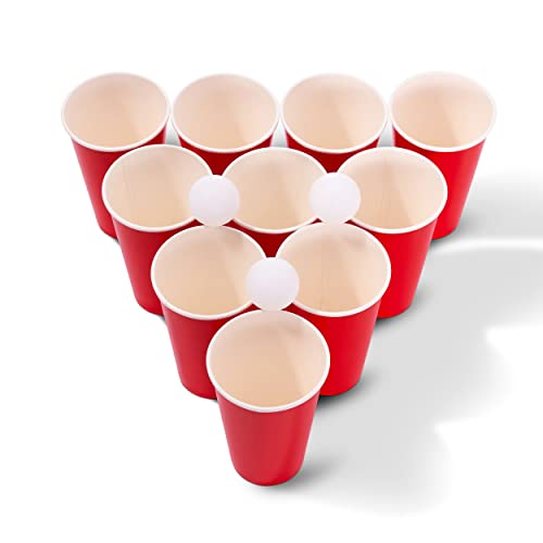 TWIDDLERS Beer Pong Set - 25 Röda Papperskoppar och 25 Pingisbollar - Miljövänliga Cups