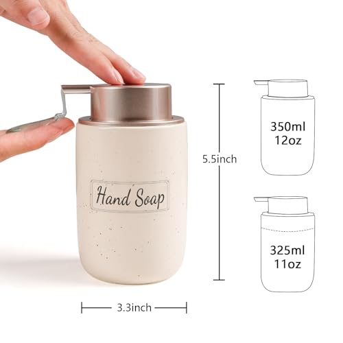 Image of BosilunLife Apricot Soap Dispenser Set - 2 Pack 12oz Ceramic Dish Soap Dispenser with Rust Proof Pump for Kitchen, Hand Soap and Lotion Set Suitable for Farmhouse Bathroom Decor with Waterproof Labels