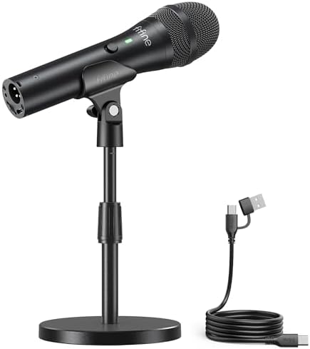 FIFINE USB/XLR Dynamic Microphone for Podcast Recording, Studio Desktop Mic with Mute Button, Height-Adjustable Stand, Windscreen for Vocal, Streaming, Voice Over, Black-AmpliTank TANK2