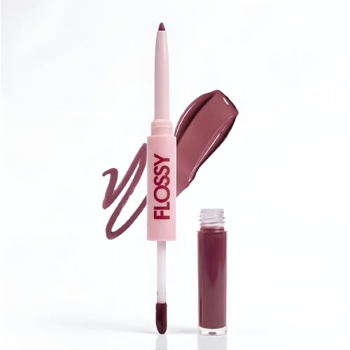 Image of Flossy Cosmetics The Fine Line Plumping Lip-Duo - Last Seen | Lip Liner & Lip Oil for Fuller Looking Lips | Long-Lasting Lip Contour, Hydrating Glossy Finish | Vegan & Cruelty-Free, 4g