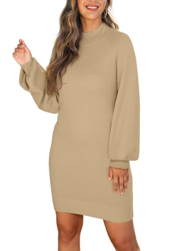 Image of GRECERELLE 2026 Womens Fall Winter Mock Neck Mini Pullover Sweater Dress | Long Sleeve Ribbed Knit Bodycon Fit for Parties Date Holidays Daily(XS-2XL)
