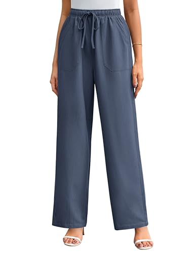 GRACE KARIN Women's Wide Leg Casual Pants Summer Lightweight Drawstring Elastic Waist Lounge Beach Palazzo with Pockets
