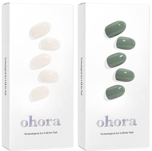 ohora Semi Cured Gel Nail Strips Set of 2(N Cream Cotton, N Cream Leaf)-Works with Any Nail Lamps, Salon-Quality, Long Lasting, Easy to Apply & Remove-Includes 2 Prep Pads, Nail File & Wooden Stick