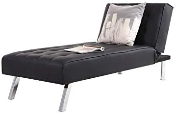 Phoenix Home Linen Chaise Lounger with Chrome Legs, Black
