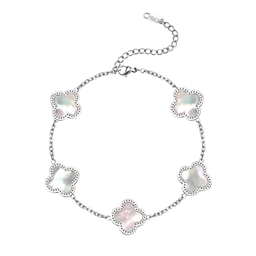 VGWON Bracelet Trèfle à Quatre Feuilles pour Femme, Bracelet Réglable en Acier Inoxydable Plaqué Argent, Apportez Chance et Espoir, Cadeaux pour Dames et Filles Cover