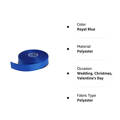 Dxeud Solid Grosgrain Ribbon 25 Yard Each Roll 100% Polyester Woven Edge (3/4", Royal Blue) #TOP4
