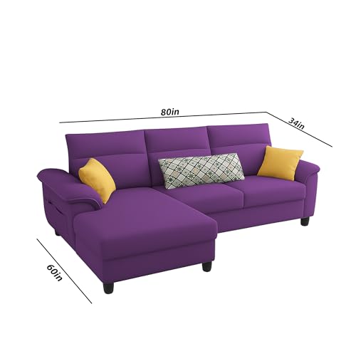 Image of Casaliving Seams LHS 4 Seater L Shape Sofa for Living Room (Purple Fabric) Premium Fabric Sofa