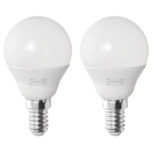 Ikea SOLHETTA LED Bulb E14 470 Lumen, Globe Opal White 4000K 2 Pack, 2 Count (Pack of 1)