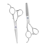 DIYEAH Set da 2 Forbici per Chioma da Barbiere Mancini in Acciaio Inox 6' Forbice Piatta e Dentata, Strumenti per Tagliare i Chioma Portatili Manico Ergonomico, Adatti per Uso