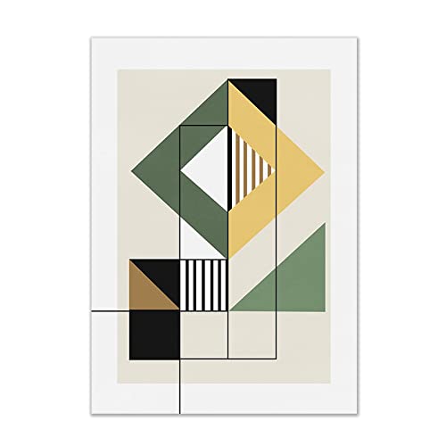 Peinture murale beige vert salon triptyque géométrique moderne - 3