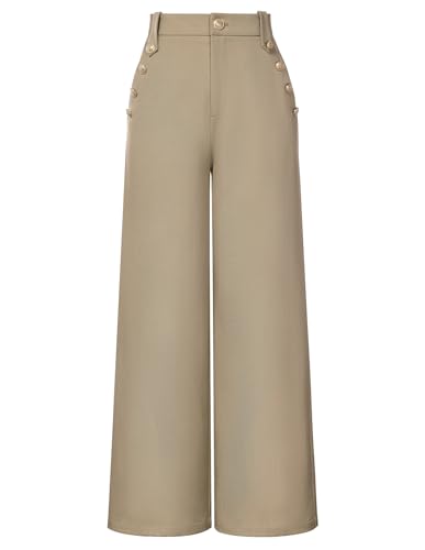 GRACE KARIN Work Pants for Women Trendy Khaki Straight Leg Dress Office Work Casual Trousers with Pockets Khaki S