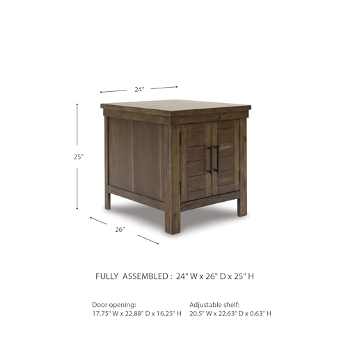 Signature Design by Ashley Moriville End Table, Brown Side Table | Space-saving side table with cabinet, Acacia wood solids, Veneer and MDF substrate, Living room storage - image 2