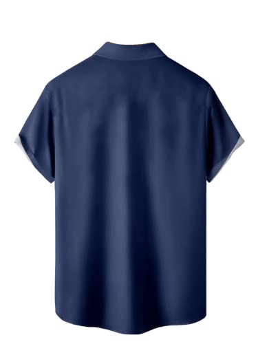 Ecosunny Bowling Shirts For Men Geometric Stripes Color Block Pattern Print Casual Button Down Shirts #TOP1