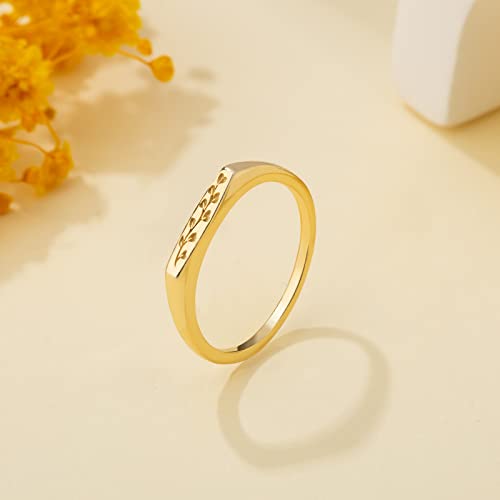 Yegieonr Handmade Flower Signet Ring -Minimalistic Statement Ring With Botanical Engraved- Delicate Personalized Jewelry Gift For Women/Girls (Yellew Gold-Eucalyptus Signet Ring, 7) #TOP3