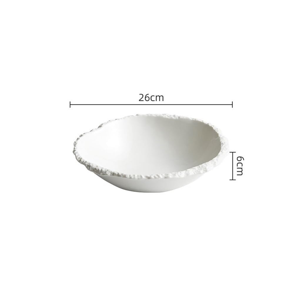 Talerz Jadalniczy, Prosta biała miska ceramiczna o teksturze skały - talerz obiadowy z zupą, sałatką i makaronem(26cm)