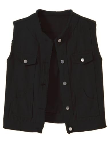 Women's Sleeveless Denim Vest O Neck Button Down Jean Waistcoat Jacket Collarless Candy Tops - Main Image