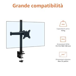 Amazon Basics Supporto a braccio regolabile per monitor singolo, adatto per monitor fino a 32" (81.3 cm), Nero
