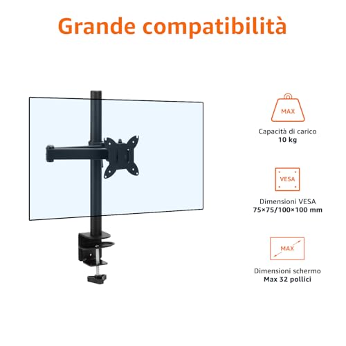 Amazon Basics Supporto a braccio regolabile per monitor singolo, adatto per monitor fino a 32" (81.3 cm), Nero - Immagine 1