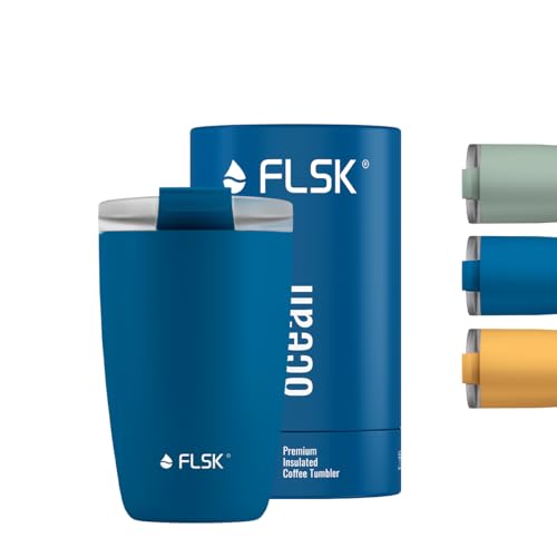 FLSK Kaffeebecher – Premium coffee to go-Becher aus Edelstahl – 100 % auslaufsicher, BPA-frei & doppelwandig – hält 3 h heiß (ocean, 350 ml)