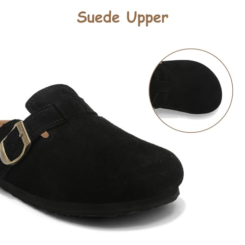 Image of Kids Suede Clogs Boys Girls Mules Cork Genuine Leather Sandals with Adjustable Buckle Slippers Potato Shoe Indoor Outdoor Slip On Slide for Big Kids