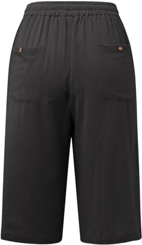 Womens Bermuda Shorts Solid Color Linen Casual Side Lace Summer Drawstring Pants with Pocket for Beach Vacations4