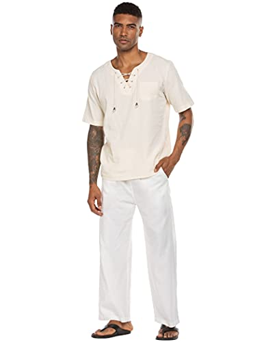 Coofandy Mens Pants Linen Cotton Loose Casual Lightweight Elastic Waist Straight, A- White, Xx-Large #TOP3