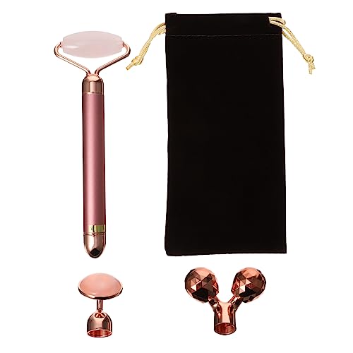 MUSISALY Rouleau Facial en Jade Électrique 3 Pièces Rose Doré, Massage Anti-gonflement Visage, Outil de Massage Visage Léger et Portable, Soin Peau pour Usage Quotidien et Voyage