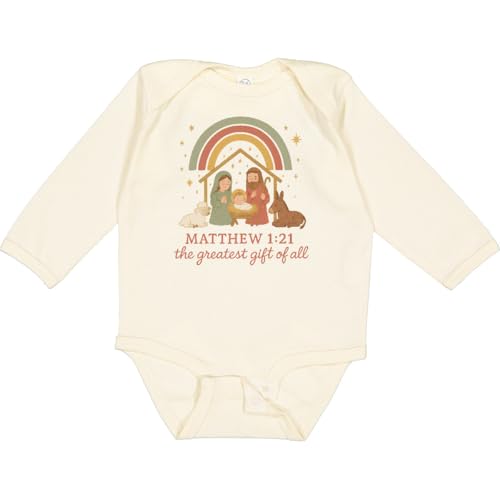 inktastic Matthew 1:21 Nativity Scene the Greatest Gift Of All Long Sleeve Creeper 6 Months Natural 47145