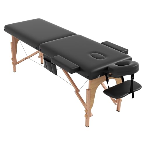 Portable Massage Table, Lightweight Wood Frame with Carry Handle, Black