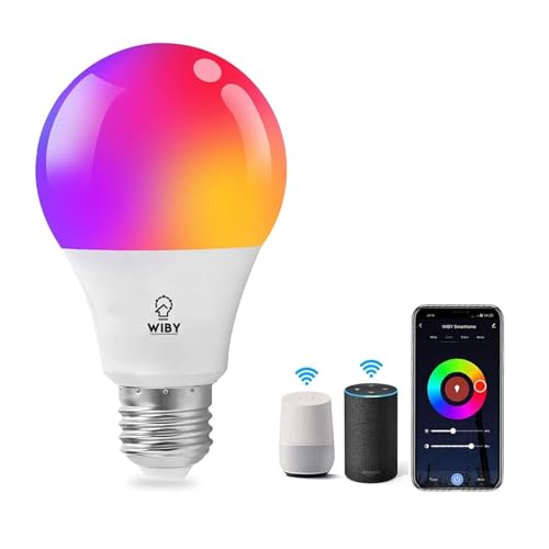Wiby Lampadina Smart LED E27 11W 1055lm RGBWW 2700-6500K Dimmerabile Wi-Fi 2,4 GHz Compatibile con Alexa e Google Home App Smart Life/Tuya, 1 unità