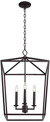 Franklin Iron Works Madison Bronze Foyer Pendant Chandelier Lighting 18" Wide Rustic Farmhouse Open Framework 4-Light Fixture Dining Room House Entryway Kitchen Bedroom Living Room High Ceilings #TOP7