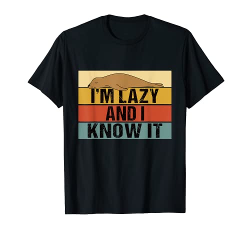 Soy perezoso y lo sé Funny Retro Lazy Seal Camiseta