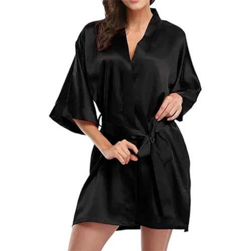 Women’s Satin Short Kimono Robes Silk Dressing Gown Half Sleeve, Ladies Soft V-Neck Bathrobe Lightweight, Pure Loose Bridesmaid Lingerie Bridal Cardigan Loungewear Sleepwear for Wedding Party