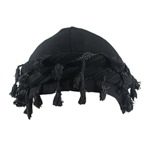 Turban for Men,Satin Lined Head Wrap,Men's Velvet Turbans with Long Tail Silk,Halo Twist Cap,Turbantes para Hombres Modal (Black)