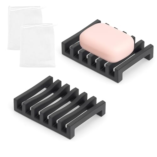 HENGBIRD 2 pcs Porte Savon,Boite à Savon,Boite Porte,Fabriqué en Silicone, Incassable, Facile à Nettoyer, Convient à la Salle de Bain, à la Cuisine, Peut Rester au Sec Pendant Longtemps