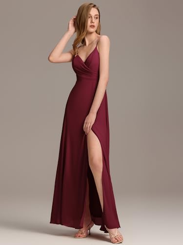 Image of Ever-Pretty Women's Sexy Side Slit V Neck Spaghetti Straps Chiffon A Line Bridesmaid Dress 0128B-PH
